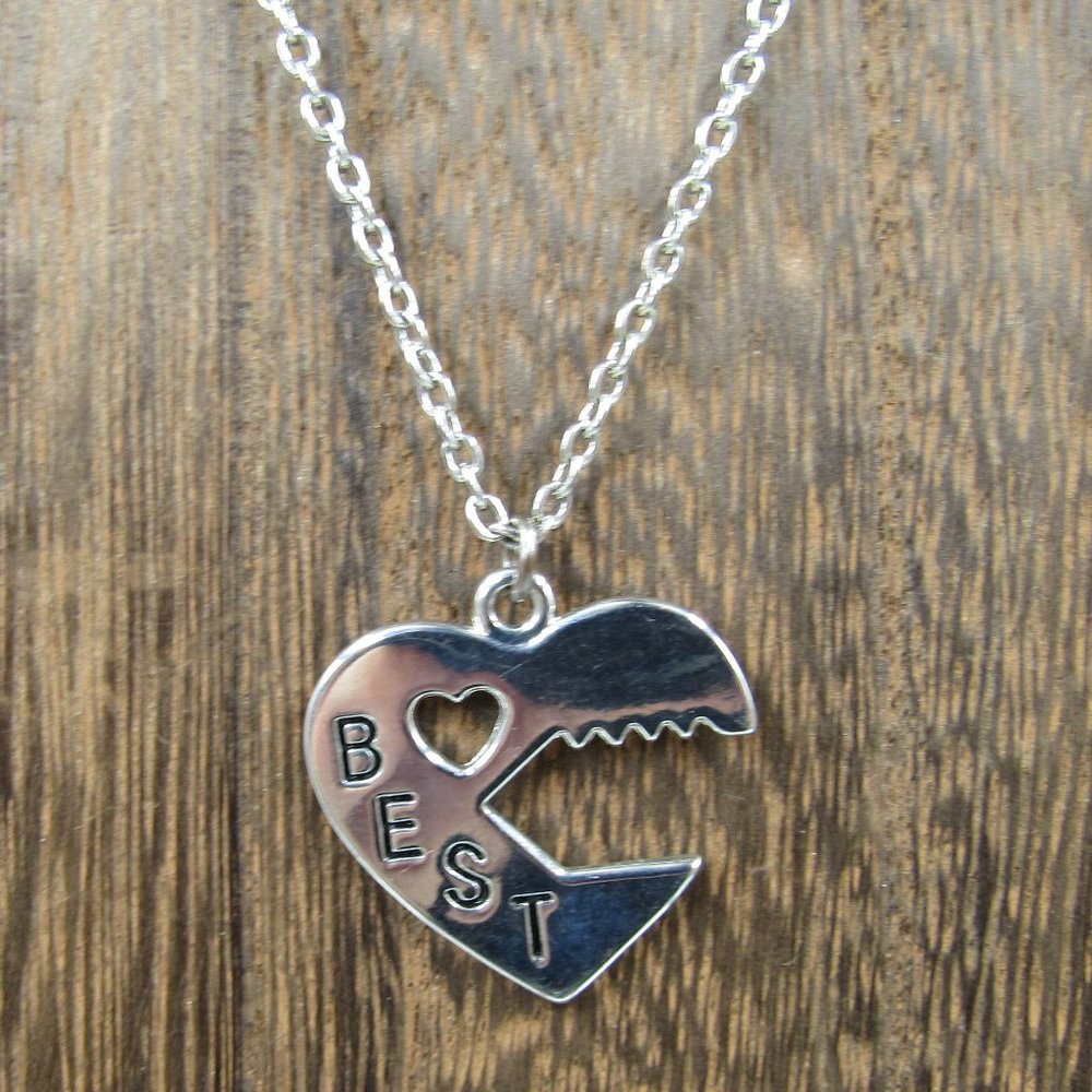 16" Silver Tone Broken Heart Necklace Vintage